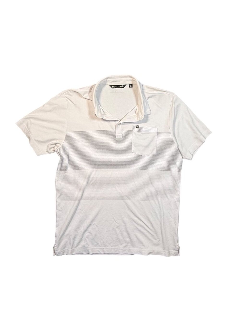 Travis Mathew White Golf Polo Shirt with Subtle Stripes Size Large
